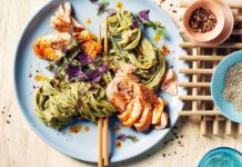 Green Tea Noodles With Sticky Sweet Chilli Salmon Recipe