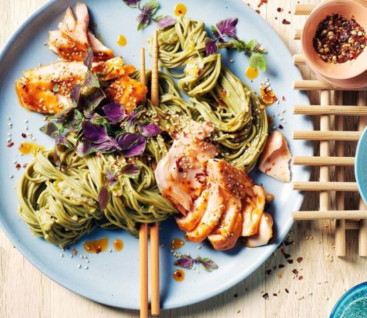 Green Tea Noodles With Sticky Sweet Chilli Salmon Recipe Green Tea Noodles With Sticky Sweet Chilli Salmon Recipe